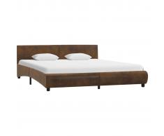 vidaXL Estructura de cama de cuero sintético marrón 160x200 cm