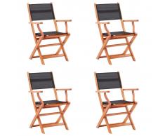 vidaXL Sillas jardín plegables 4 uds madera eucalipto textilene negro
