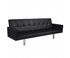 vidaXL Sofá cama de cuero artificial negro con reposabrazos