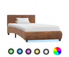 vidaXL Estructura de cama con LED tela marrón 100x200 cm