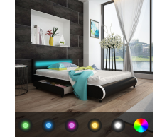 vidaXL Cabecero de Cama Negro con LED 140 cm + Colchón Espuma Viscoelástica