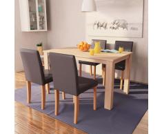 vidaXL Sillas y mesa de comedor 5 pzas roble y cuero artificial marrón