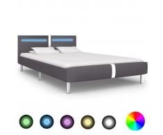 vidaXL Cama con LED de cuero sintético gris 140x200 cm