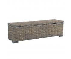 vidaXL Caja de almacenaje ratán kubu y madera maciza mango gris 120 cm
