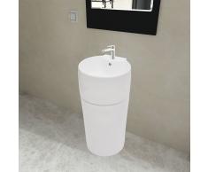 vidaXL Lavabo de pie redondo de cerámica hueco de grifo/desagüe blanco