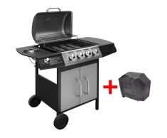 vidaXL Barbacoa grill de gas 4+1 quemadores negra y plateada