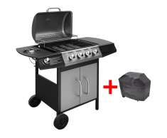 vidaXL Barbacoa grill de gas 4+1 quemadores negra y plateada