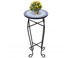 vidaXL Mesa Auxiliar Mesa Para Plantas De Mosaico Color Azul Y Blanco