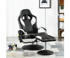 vidaXL Sillón de masaje con reposapiés cuero sintético blanco