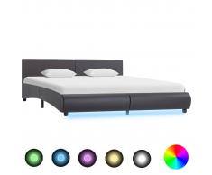 vidaXL Estructura de cama con LED de cuero sintético gris 180x200 cm