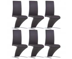vidaXL Sillas de comedor forma de zigzag 6 uds cuero sintético marrón