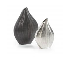 Kave Home Set De 2 Jarrones Mackery, En Metal - Plata,Gris