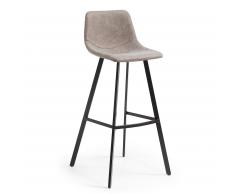 Kave Home Taburete Alto Alve, Topo, En Piel Sintética,Metal - Negro,Marrón