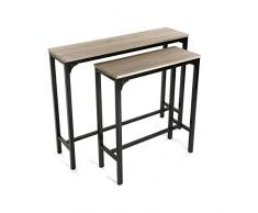 Versa Doncaster Mueble Recibidor Estrecho para la Entrada o el Pasillo, Mesa Consola, Set de 2, Medidas (Al x L x An) 80 x 25 x 95 cm, Madera y Metal, Color Negro