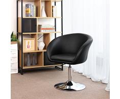 Songmics Taburete de Bar, Butaca de Salón Giratorio, Altura Ajustable, Asiento Tapizado, PU Negro LJB51B, 63 x 56 x (70-82) cm