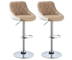 WOLTU BH30kk-2, 2 x Taburete de Bar, Ajuste de Altura infinitamente, Acero Cromado, Piel sintética fácil de cuidar para Cocina, Bar, Caqui + Blanco