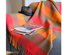 Lujo Alta Calidad Manta Plaid de Sofá/ Cama BOLIVIA - 100% Lana Nueva Zelanda (130 X 170cm, Rojo/ Marrón)