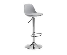 Kave Home - Taburete Alto de Bar Gris Orlando-T con Respaldo, Asiento tapizado en Piel sintética y con pie de Acero