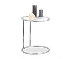 Relaxdays, 53 x 45 cm, Plateado Mesa Auxiliar Redonda, Mesita Café Decorativa de Diseño, Metal-Cristal