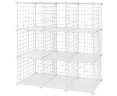 SONGMICS Armario Modular de Malla de Hierro Armario de Almacenaje con 9 Cubos Estantería Modulable Ajustable Organizador Multiuso para Libros Ropa Zapatos para Baño Habitación Infantil Sala LPI115W