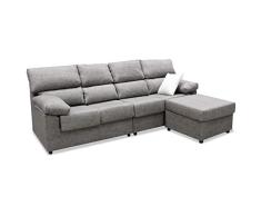 Mueble Sofa ChaiseLongue, Subida Domicilio, Cuatro plazas, Color Gris, cheslong Anti Manchas ref-07