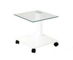 Haku Möbel 33321 Mesa Auxiliar Con Ruedas Metal/ Vidrio Templado Blanco