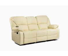 ECODE Sofa Canapé Tres Plazas Reclinable con Masaje por Ondulación Vibrante, Calor Lumbar, Polipiel ECO-8590/3 Beige