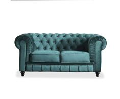 Adec - Chesterfield, Sofa de Dos plazas, Sillon Descanso 2 Personas Acabado en capitone Color Velvet Verde, Medidas: 166 cm (Ancho) x 84 cm (Fondo) 75 cm (Alto)