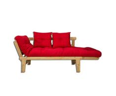 Futon On Line Sofá Cama Sésamo, Natural, Futón Rojo, 200x82x32 cm