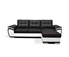 Sofá Chaise Longue Cama con arcón en Polipiel (Piel sintética) – Kingston (Negro/Blanco)