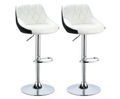 WOLTU 2X Taburetes de Bar con Respaldo Cuero Sintético Taburetes Alto Cocina Regulable en Altura Taburetes Giratorio Sillas Bar Taburete de Trabajo Blanco+Negro BH30ws-2