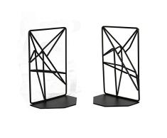 Sujetalibros con formas geométricas | Organizador de estantería | Sujetalibros metálico | Organizador de estantería antideslizante | Adecuado para libros, DVD, CD | M&W (Negro)