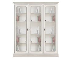 Mueble vitrina 3 puertas de vidrio, mueble de salón en madera, vitrina blanca alta 195 cm