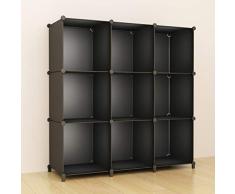 SIMPDIY Storage Cubos modulares 9 Cubos Negro (93x93x30cm) Organizador portátil de plástico Estantería Estante Estante