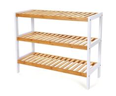 SONGMICS Zapatero de Bambú Natural de 3 Niveles, Estante para Zapatos Plantas Libros, para Salón Pasillo Dormitorio Baño, 26 x 70 x 55 cm, Blanco y Natural LBS03H
