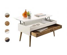 HOGAR24 ES Mesa de Centro elevable con cajón Deslizante diseño Vintage, Madera Maciza, Color Blanco y Madera Natural. 100cm x 50cm x 47cm