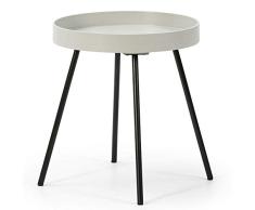 VS Venta-stock Mesa Auxiliar Mesa de Centro Redonda Sentora con Tapa de Madera en Gris Claro y Patas metálicas en Color Negro Mate/DIAMETRO: 40 cm