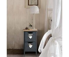 Rebecca Mobili Mesita de Noche Gris con Corazones, Armario con 2 cajones, Madera de Paulownia, Shabby Chic, Cuarto de baño Dormitorio- Medidas: 45 x 26 x 32 cm (AxANxF) - Art. RE4558