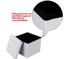 Songmics 38 x 38 x 38 cm Baúl Puff Taburete para almacenaje Plegable Carga máxima de 300 kg Blanco