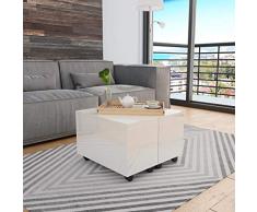 UnfadeMemory Mesa de Centro Extensible con Ruedas,Mesita Café,Mesa Auxiliar,Mueble Salón,Decoración de Hogar,con 1 Compartimento Interno,Aglomerado,60x60x35cm (Blanco Brillante)