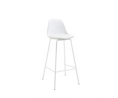 Kave Home - Taburete Alto de Bar Brighter Blanco 75 cm con Respaldo, Asiento tapizado en Piel sintética y Patas de Acero en Blanco