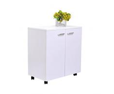 HOMCOM Mesa Armario Movil Mueble TV de Madera con Ruedas y 2 Puertas Consola Cajonera 60x35x65cm