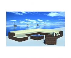 vidaXL Conjunto de Muebles de Jardín 35 Piezas Poli Ratán Color Marrón y Blanco