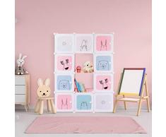 Relaxdays Estantería Infantil, para niñas, Plástico, Modular, con Puertas, 145x110x37,5 cm, Rosa