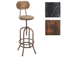 CLP Taburete Industrial Pino Con Respaldo & Asiento De Madera I Taburete De Bar Altura Regulable I Taburete Vintage Con Base De Metal I Color: Bronce