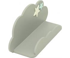 Sonpó Online - Modelo AFA27 - Estante infantil con forma de nube de AFAEPS para colocar libros, juguetes, peluches, accesorios - Hecho a mano de manera artesanal en madera - Color gris con estrellas decorativas