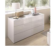 HABITMOBEL Comoda Sinfonier 6 cajones Blanco Brillo y Gris, Medidas; Ancho: 120 cm x Alto: 62 cm x Fondo: 39 cm
