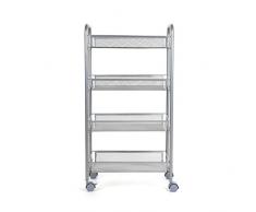 HOMFA Carrito Auxiliar con Ruedas y 4 Bandejas de Malla Metálica para Cocina Baño salón Plata 45x27x85cm