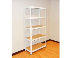 Futtal, Estanteria Metalica de 180x75x35 con 5 Bandejas Metalicas, color Blanco