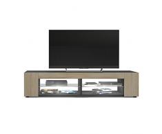 Mesa para TV Lowboard Movie, Cuerpo en Negro Mate/Frentes en Roble áspero con iluminación LED en Blanco